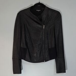 Express Black Textured Asymmetrical Zip Jacket